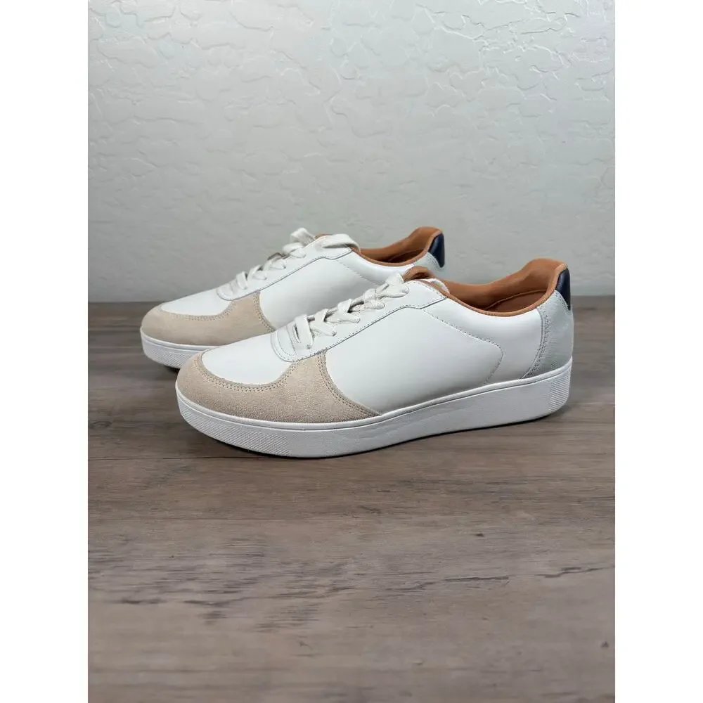 FitFlop Rally Leather White Tan Leather Sneakers Women's Size 8.5-‎ NWOB